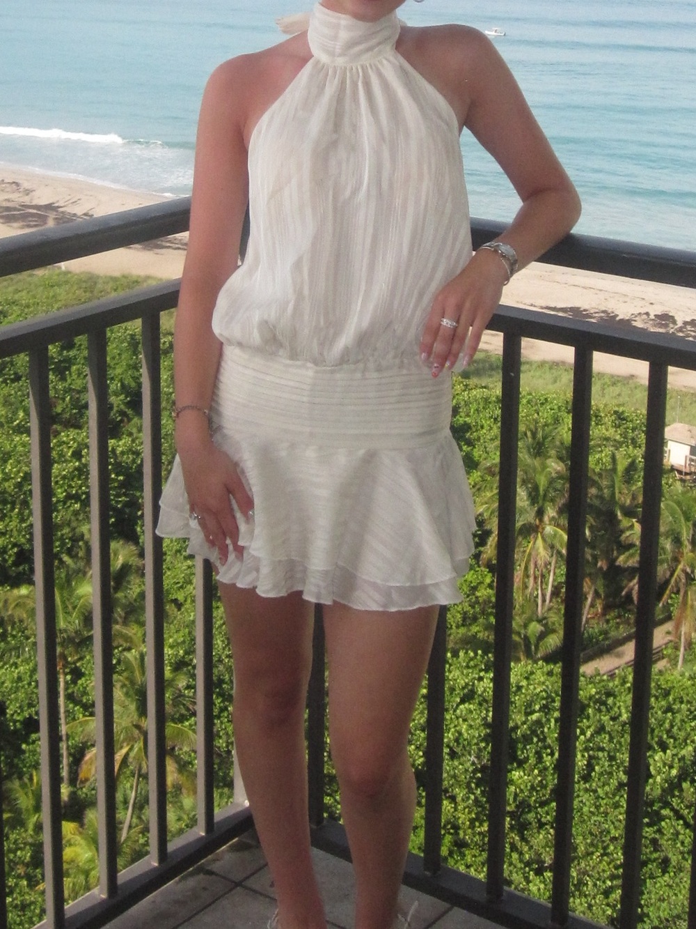 White Halter Ruffle Mini Dress